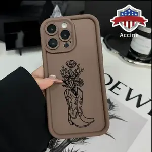 Cowboy Boots Flowers iPhone Case – Shockproof Silicone TPU Bumper Soft Cover for 11 12 13 14 15 16 17 Pro Max Plus