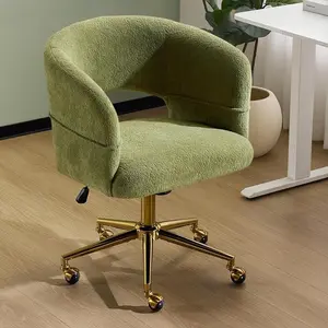 summervibes Karlhome Modern Curved Office & Vanity Desk Chair, Cute Upholstered Nail Chair with Wheels & 360° Swivel & Club & Tilting & Gold Base, for Bedroom, Living Room, Makeup, Velvet Chenille