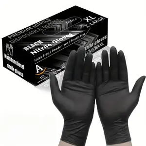 50PCS high-quality black disposable nitrile gloves, 100% pure nitrile high elasticity gloves Powder-Free