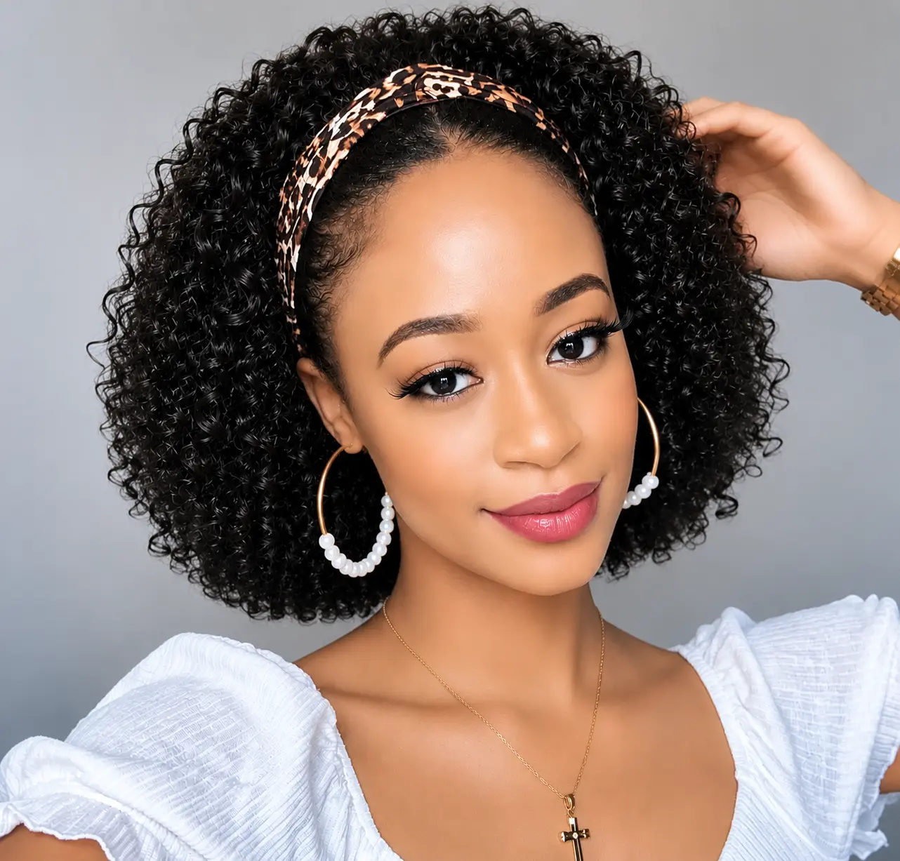 Ronashow 100% Human Hair Headband Wig Ice Silk Band Glueless Wig Wear And Go Beginner Friendly Breathable Natural Black Women Wig Human Wigs Human Curly Hair