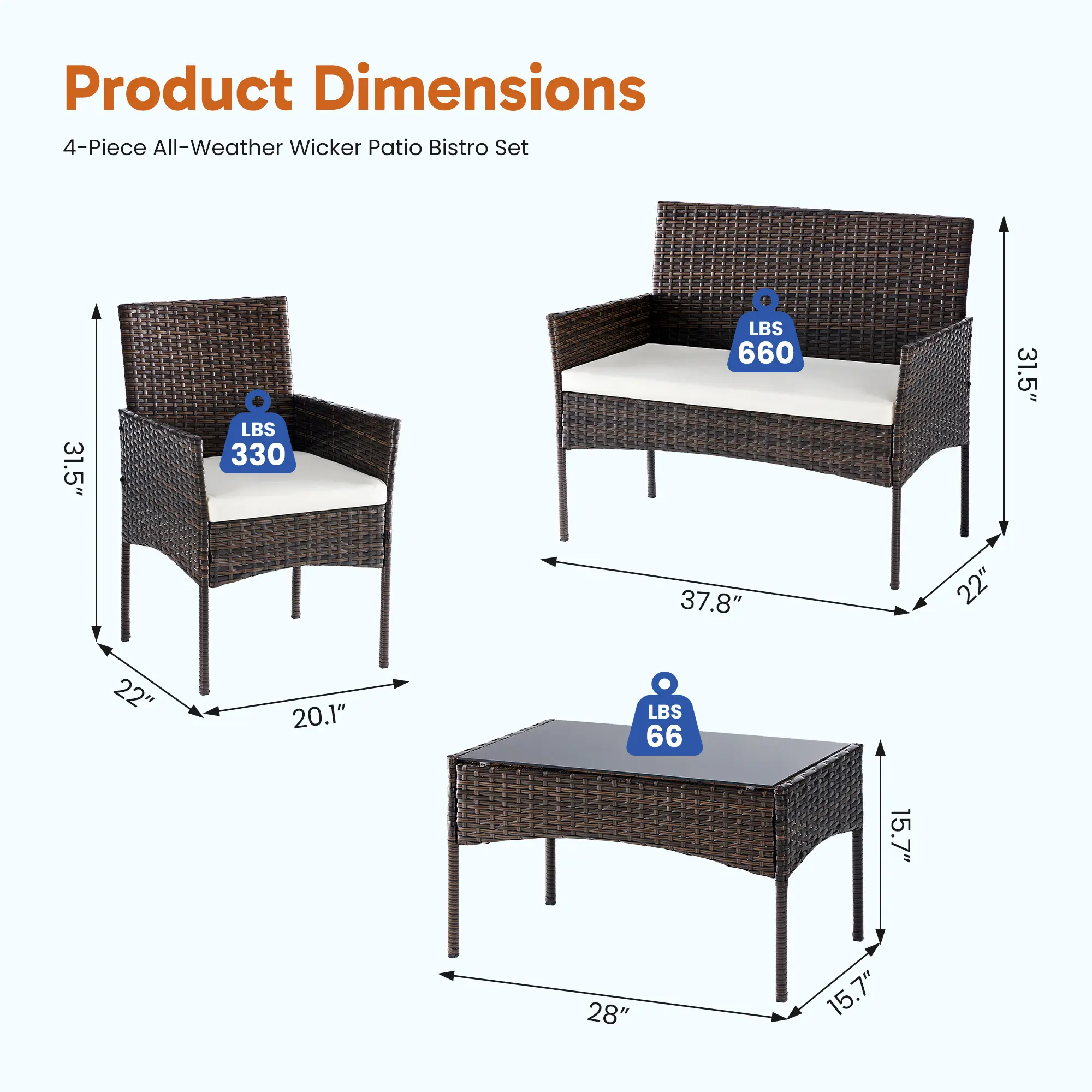Brown - 4 Piece - Without Removable Glass Top