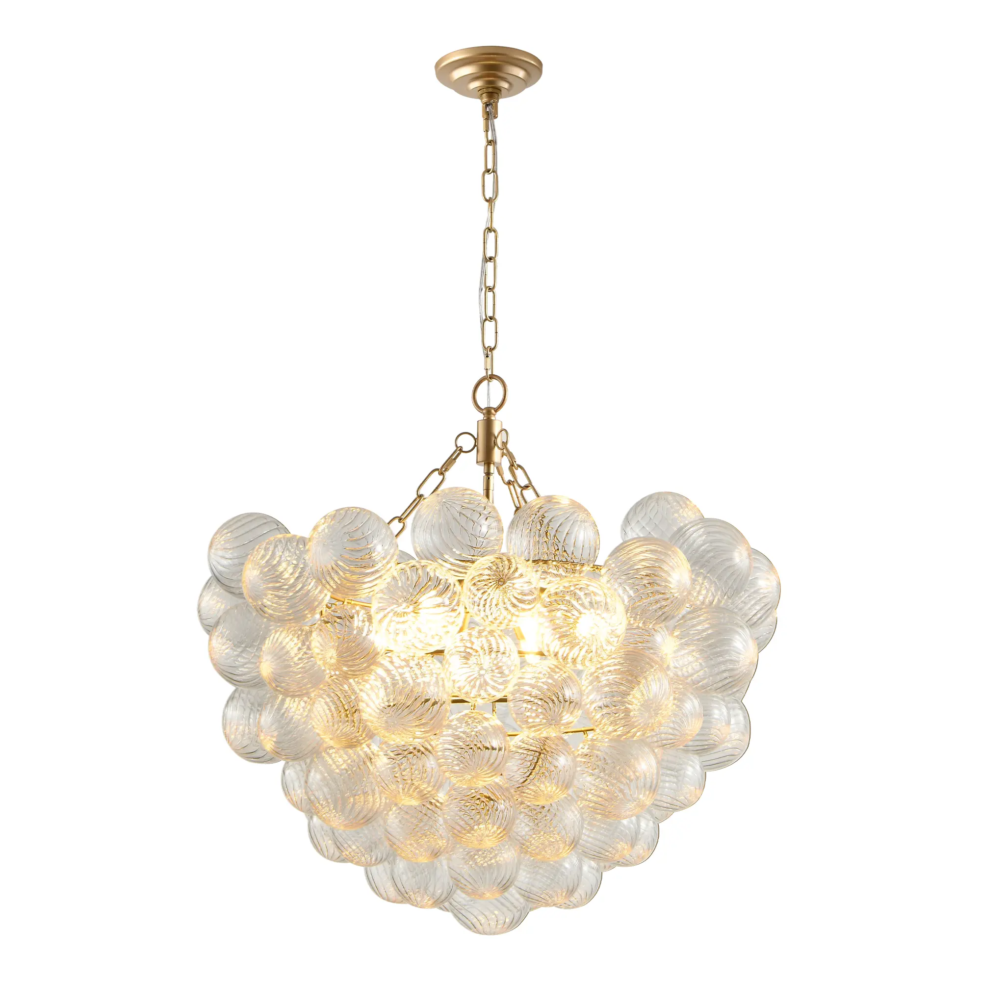 24" Bubble Chandelier, 5-Light Clear Hand Blown Glass Chandelier Gold Brass Chandeliers for Living Room Globe Ball Modern Chandeliers for Dining Room Foyer Bedroom Entry