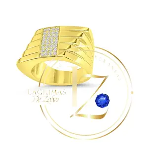 COD1003  Wide Ring with Line of Zircon Clear Color Gold Plated Jewelry for Men Elegant Design