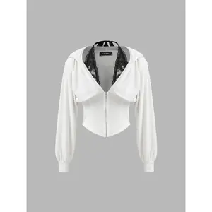 Cider Rib Lace Halter Contrasting Binding Hoodie