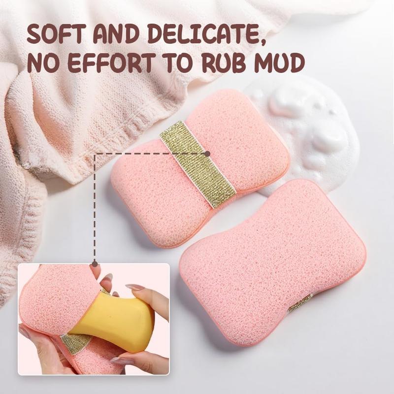 2pack Soap Bag Bath Sponge - Shower and Back Scrubber for Adults, Women’s Bathing Accessory, Foaming Cleaning Tool for Bathroom, Travel, Camping, Washing, Gentle and Skin Care