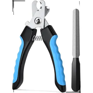 WAGGING WHISKERS Dog Nail Trimmers for Large Medium Dogs, Cats, Professional Dog Nail Clippers with File Quick Sensor & Safety Guard to Avoid Overcutting, Pet Claw Paw Clipper for Grooming with Toenail File Blue
