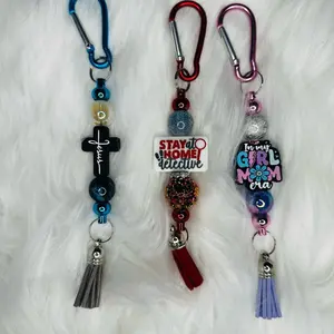 Handmade Beaded Focal Keychain with Clip - Colorful Beads, Tassels, and Clip Attachment