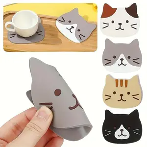 Collection of 5 Silicone Coasters Featuring Cartoon Cats - Heatproof Mats for Beverages, Kitchen Tools, And Home Decoration