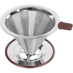 Pour Over Coffee Dripper,Reusable Stainless Drip Cone Coffee, Update Fine Mesh, Paperless Drip Brew Coffee Cone Maker with Cup Stand,1-2 Cup