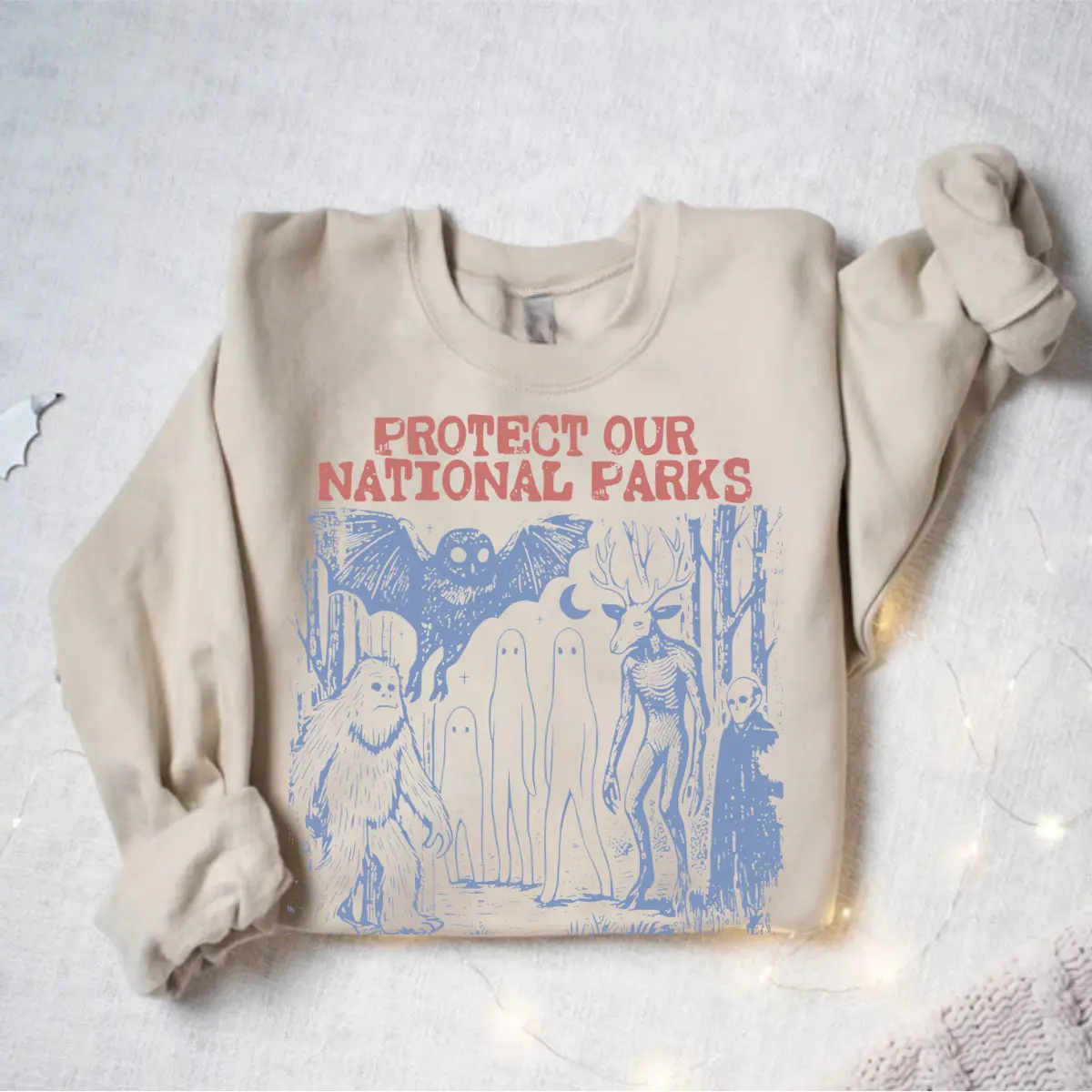 Cryptid National Parks Sweatshirt 90s Protect Our Parks Vintage Camping Hiking Sweatshirt Retro Wanderlust Sweatshirt Fantasy Creatures