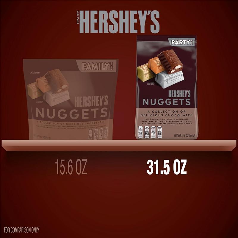 HERSHEY'S NUGGETS Assorted Chocolate Candy Party Bag, Great Stocking Stuffer and Holiday Candy, 31.5 oz