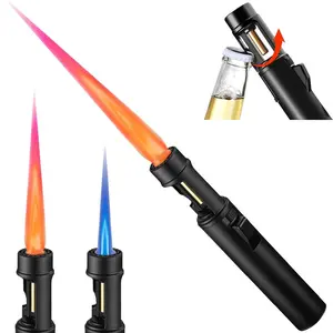 Powerful Outdoor Butane Lighter, Essential For Outdoor Camping, Beer Bottle Opener, Inflatable Windproof Lightsaber, Red/Blue Dual-Color, With Safety Lock, Suitable For Outdoor Campfires, Barbecues, Candles, Baking, Gift Box Packaging.