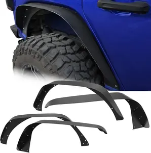 YITAMOTOR Flat Front & Rear Fender Flares Compatible with 2018-2024 Jeep Wrangler JL & JLU Unlimited (2/4 Doors), Off-Road Metal Steel Wheel Flares Liner 4 Pcs Chrome Eyebrow Headlight Trim Cover