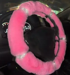 Fluffy Ultra Bling Women Steering Wheel Cover for car, 15 Inch Universal White Crystal Rhinestone Diamond Bling