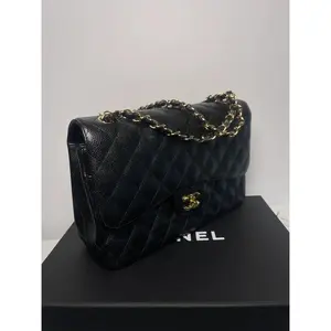 Pre-owned CHANEL LEATHER Shoulder Bags JUMBO BLACK QUILTED CAVIAR NEW