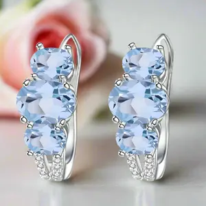 Sky Blue Topaz Birthstone Gemstone Stud Earrings