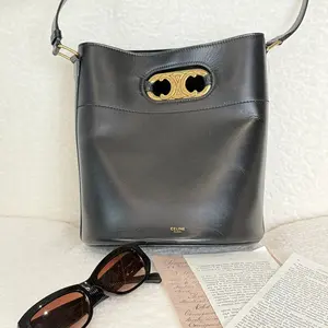 Pre-owned Celine Triomphe Bucket Hobo Bag – Black Gold HK
