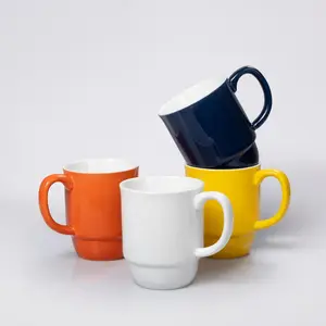 16 oz Porcelain Coffee Mugs Set of 4, Stackable Ceramic Cups with Handles, Microwave & Dishwasher Safe,  Mug Set for Hot Drinks & Kitchen