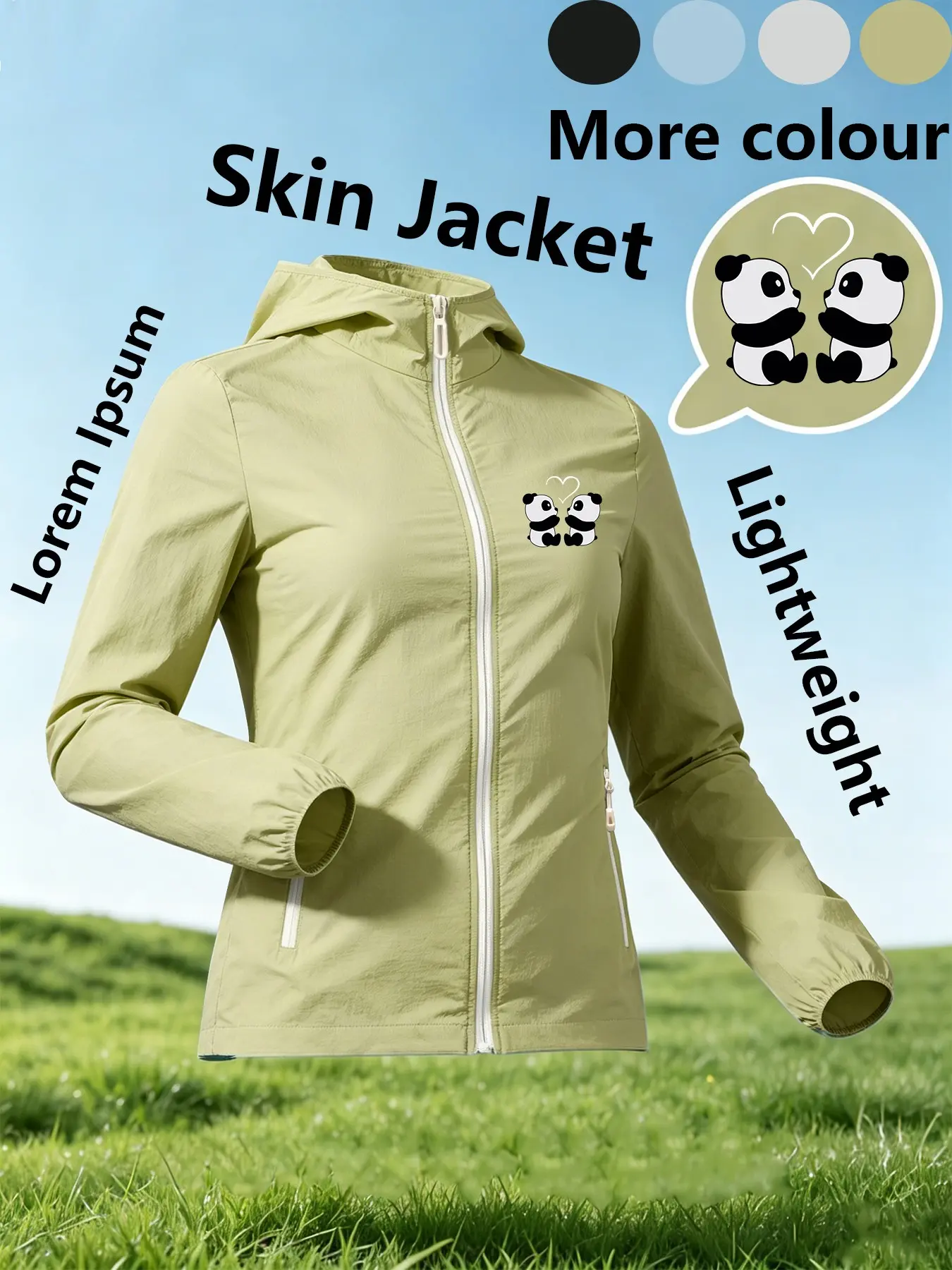 Women's Hooded Sun Protection Skin Jacket With Cute Panda Print Lightweight Breathable Windbreaker Loose Slim Fit Multiple Colors Versatile Daily Commute Travel Outdoor Casual Sun Protective Coat Jacket Plus Size For Women