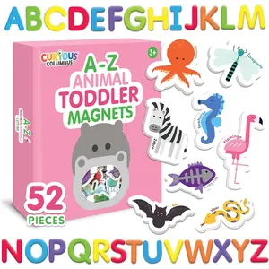 Curious Columbus Toddler Magnets – Animal Fridge Magnets for Kids| 52 Refrigerator Magnets with 26 Animals + 26 ABC Magnetic Letters| Foam Alphabet Learning Set for Toddlers