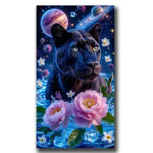 Vibrant Panther Rose DIY Large Size Diamond Painting Kit for Adults, Full Round Diamond Mosaic Dots Gem Art, Aesthetic Home Decor