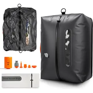 Vacuum Travel Bags with Pump, 34L Saver Vacuum Compression Bags for Travel Luggage Suitcase Backpack, Waterproof & Reusable Vacuum Packing Cubes for Clothing (1PCS + Pump)
