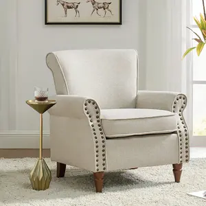 HULALA HOME Classic Solid Wood Accent Armchair with Silk & Foam Cushions, Built-In Pocket Spring, Sturdy Wood Frame, Removable Seat, Traditional Elegant Design, Easy Assembly, for Living Room , Bedroom.