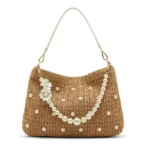 Betsey Johnson Raffia Faux Pearl Hobo Bag