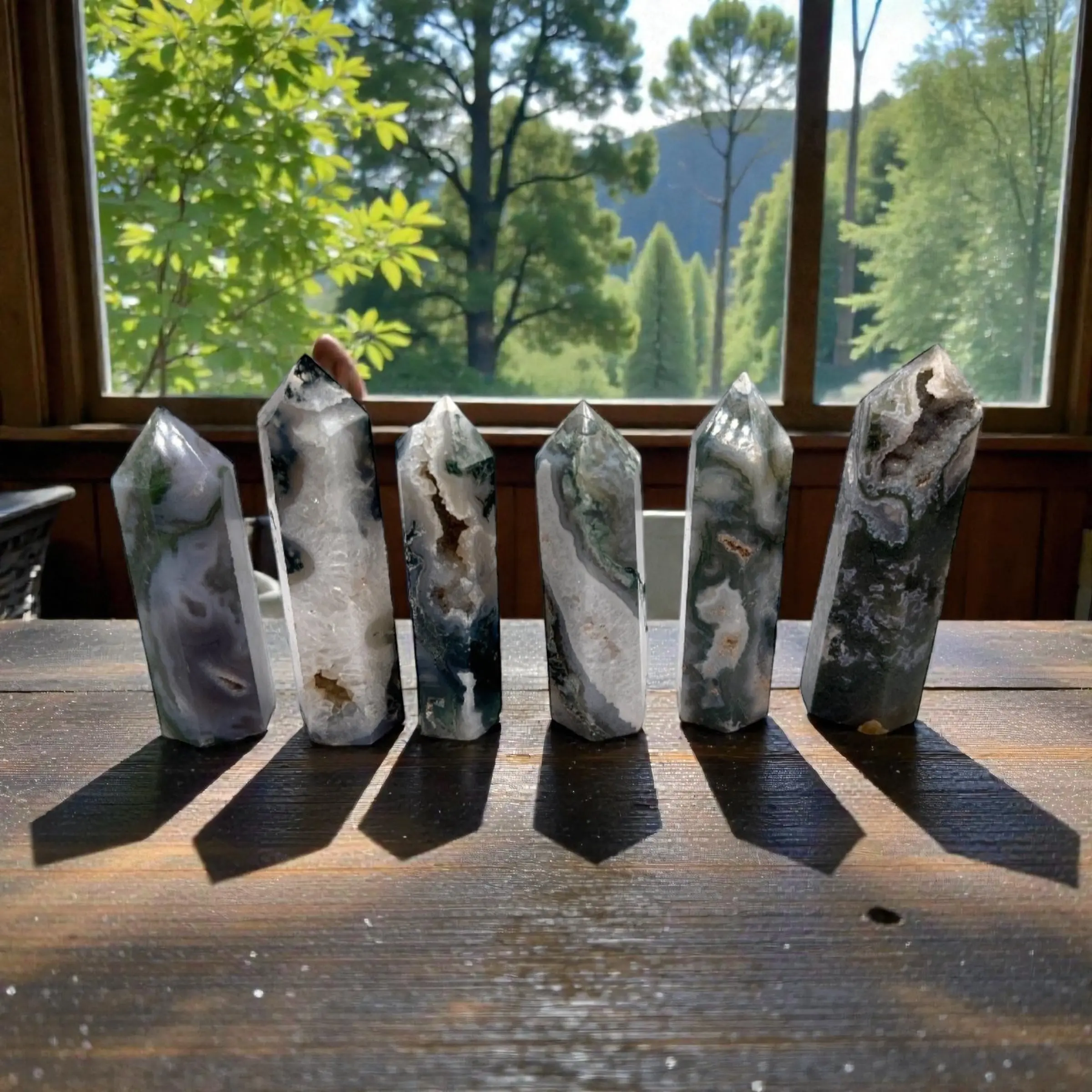 Natural Moss Agate Crystal Tower - "The Forest Floor Collection", Virgo-Focused Grounding Decor for New Beginnings & Abundance