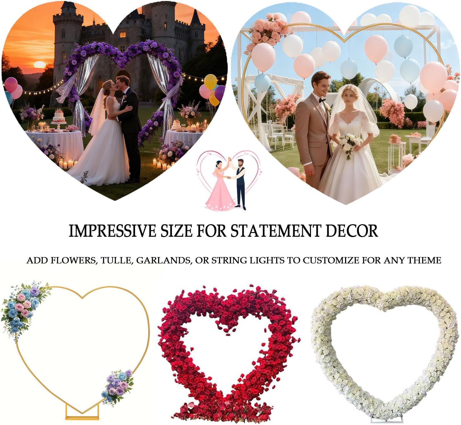 Heart Shaped Metal Balloon Arch Kit,6.6ft Wedding Heart Arch Backdrop Stand,Wedding, Valentine’s Day, Bridal, Birthday Party Decorations