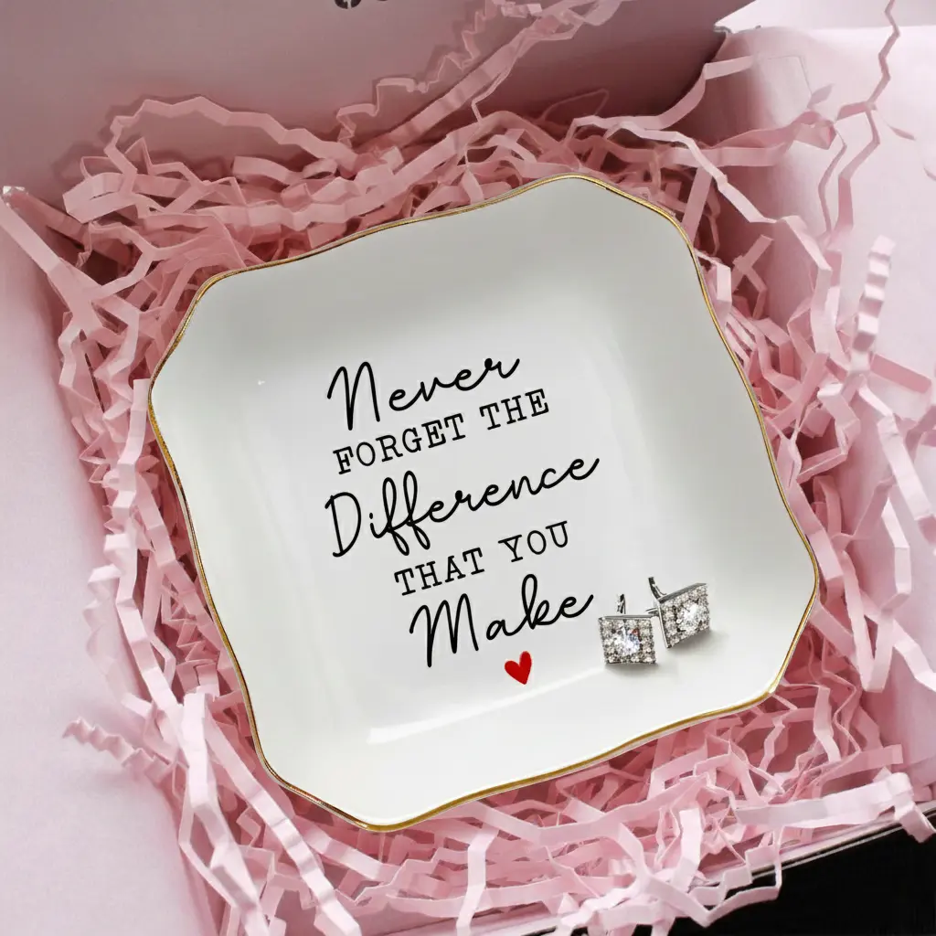 Thank You Gifts for Women - Mothers Day, Birthday, Christmas, Retirement, Employee Appreciation Gifts for Women, Coworkers, Boss, Manager, Teachers, Nurses - 4"x4" Porcelain Jewelry Dish Tray