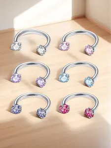 Hypoallergenic Stainless Steel Piercing Jewelry Round Double Zirconia Nose Ring, Simple U-Shaped Nose Ring Series