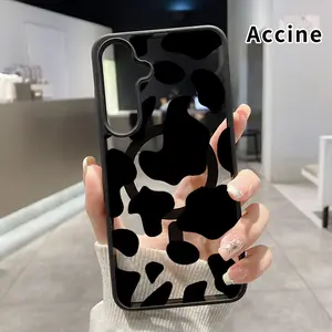 Magnetic Phone Case Supports Wireless Charging Compatible With Samsung Galaxy S23 Ultra S24 Plus FE S25 S22+ Cow Print Elegance Pattern Non-Yellowing Shockproof Soft Silicone Transparent Acrylic Cover