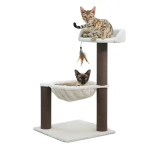 3-Level Plush Perch and Hammock Cat Tree scratch post sisal