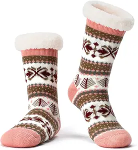 Women's Fuzzy Slipper Socks with Non-Slip Grippers, Cozy Fluffy Sherpa Lined, Cute Christmas Gifts