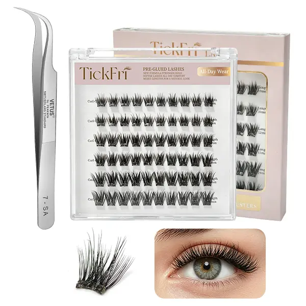 Airy Lashes Kit（10-14mm）curved band cluster lashes No-Glue Lashes-TickFri Lashes-60Pcs