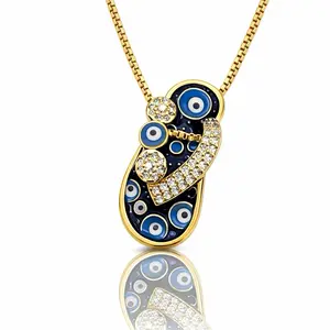 Mystique Evil Eye 18k Gold Plated Zirconia Slipper Charm Necklace for Women Adjustable 45cm Protection Chain Perfect Gift Idea Cubic Zirconia 3 Layer Plating Copper