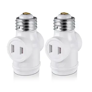 2 Outlet Light Socket Adapter, E26 Bulb Socket to Outlet Splitter,Converts Medium Screw Socket into a Socket with Two outlets,Polarized Outlet.UL Listed,White (2-Pack)