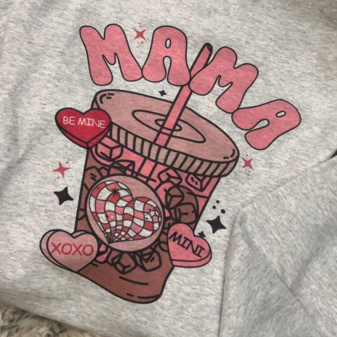 Unisex Mama Iced Coffee Valentine’s Day Polyester Jersey Sweatshirt, Love-Themed Clothing with Sublimation Fabric, Ash Grey, Long Sleeves