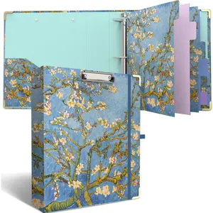 3 Ring Binder 2 Inch Round Ring Binder with 6 Tab Dividers,2 Interior Pockets,Cute Binder Clipboard with Storage, for School Office, Portfolio(Almond Tree)