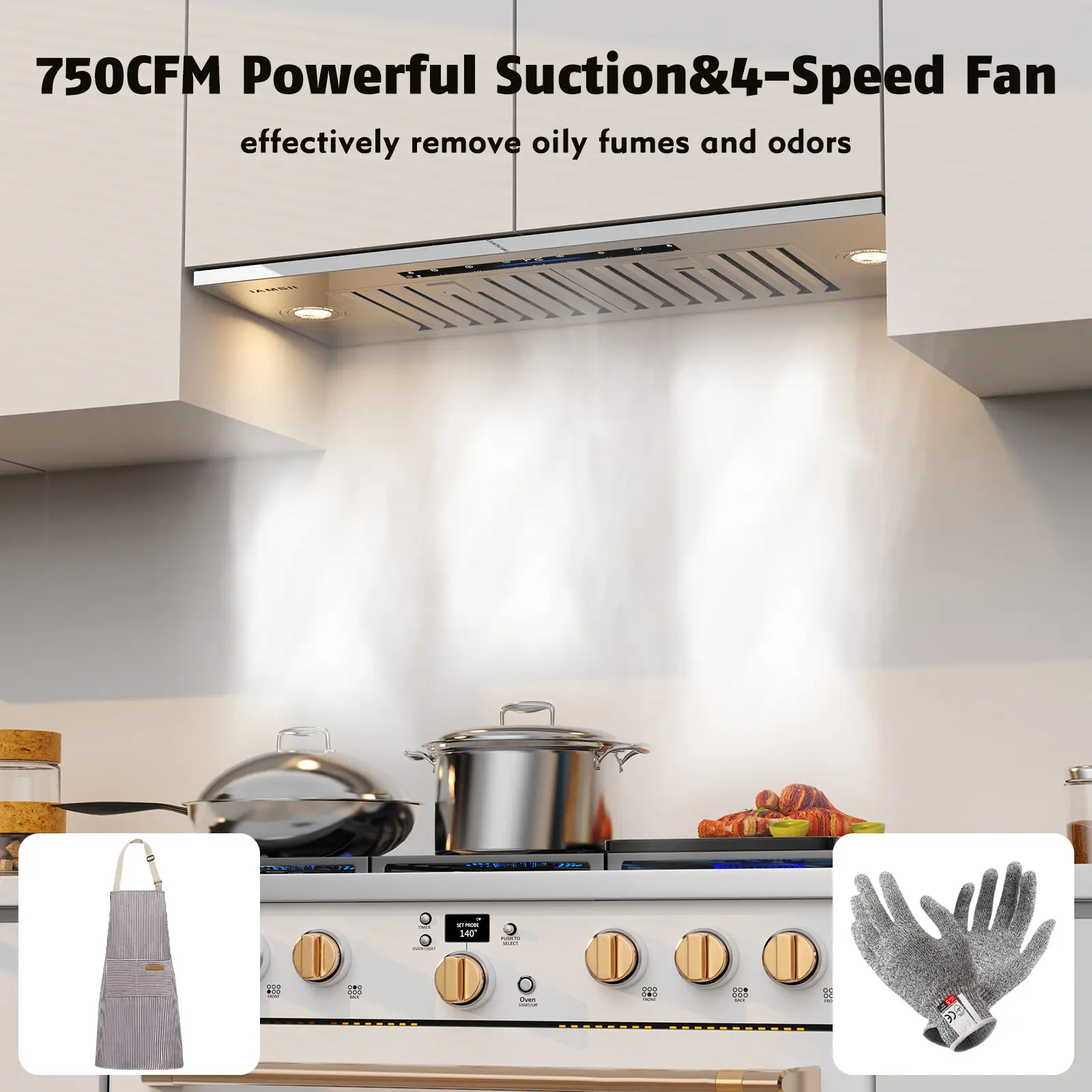 Range Hood Insert 36 inch,Built-in Kitchen Hood with 900 CFM, 4 Speed Gesture Sensing&Touch Control Panel