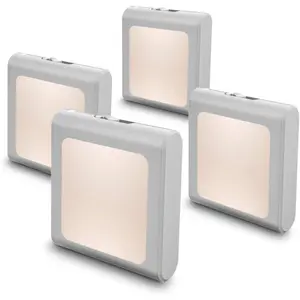 Plug in Dimmable Led Night Light with Auto Dusk to Dawn Sensor, Soft Warm White Nightlights for Hallway,Bedroom, Kids Room, Kitchen, Stairway, 4 Pack