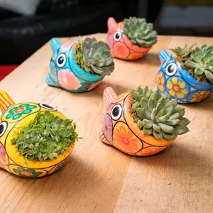 Hand-Painted Talavera Fish Succulent Planter | Authentic Mexican Clay Mini Planter