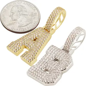 14k Yellow/White Gold Plated AAA Cubic Zirconia Block Initial Pendant