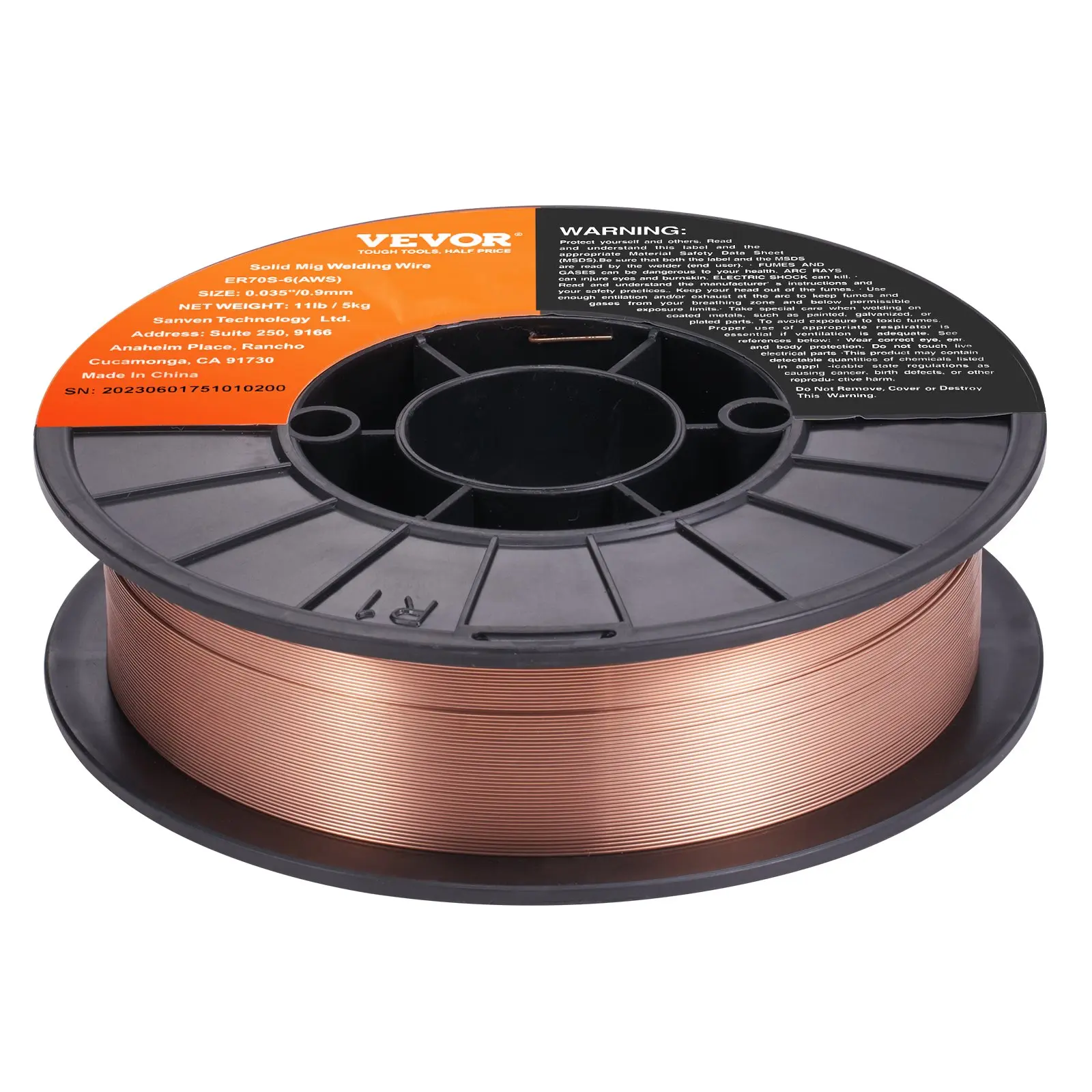 VEVOR 0.035 in Solid Core MIG Welding Metal Wire ER70S-6, 11 lbs Mild & Carbon Steel Spool, Heavy Duty Weld, High-Quality Welds, Smooth Wire Feeding, Secure Durable Design, Easy Portability for Ship Repair, Bridge Construction, Robust Spool