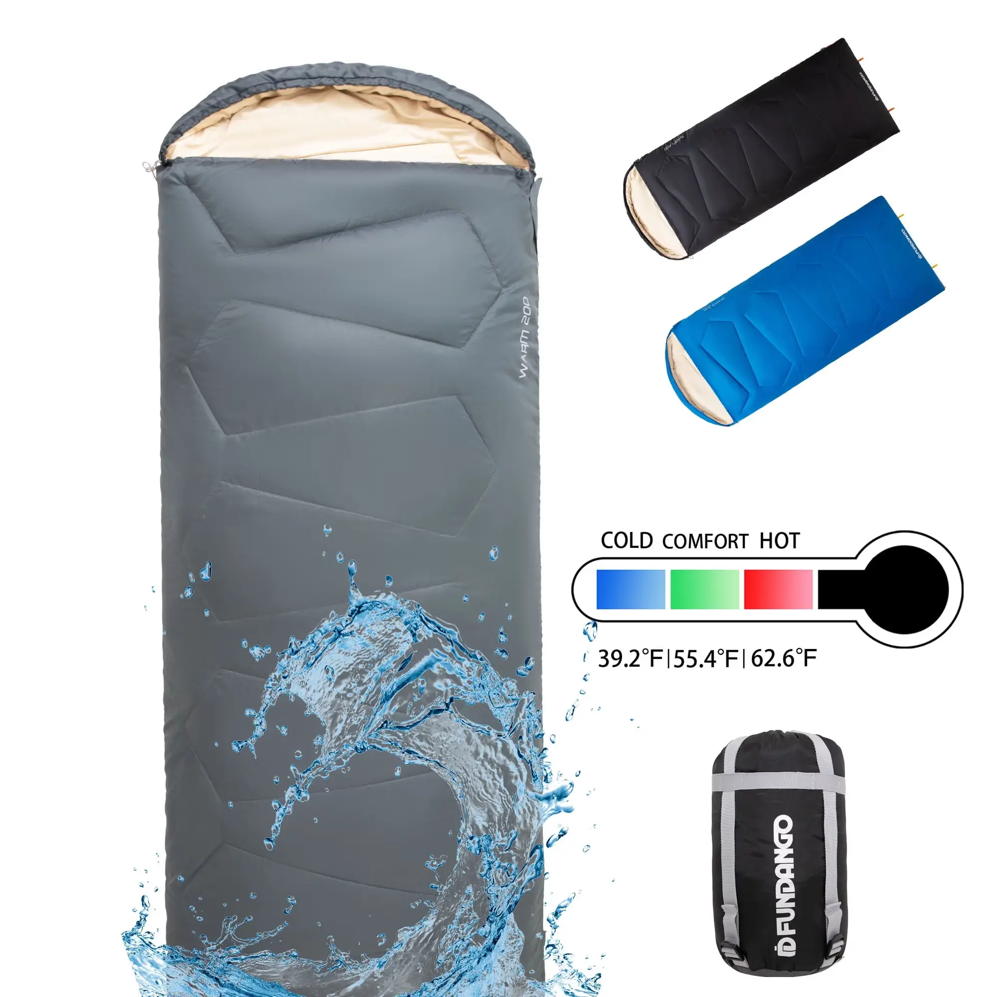 Camping Sleeping Bag for Adults Teens Grey Waterproof Sleeping Bag with Compression Sack 87"*30" Compact Sleeping Bag for Hiking & Backpacking, 39.2°F-62.6°F, 2.5lbs, Grey