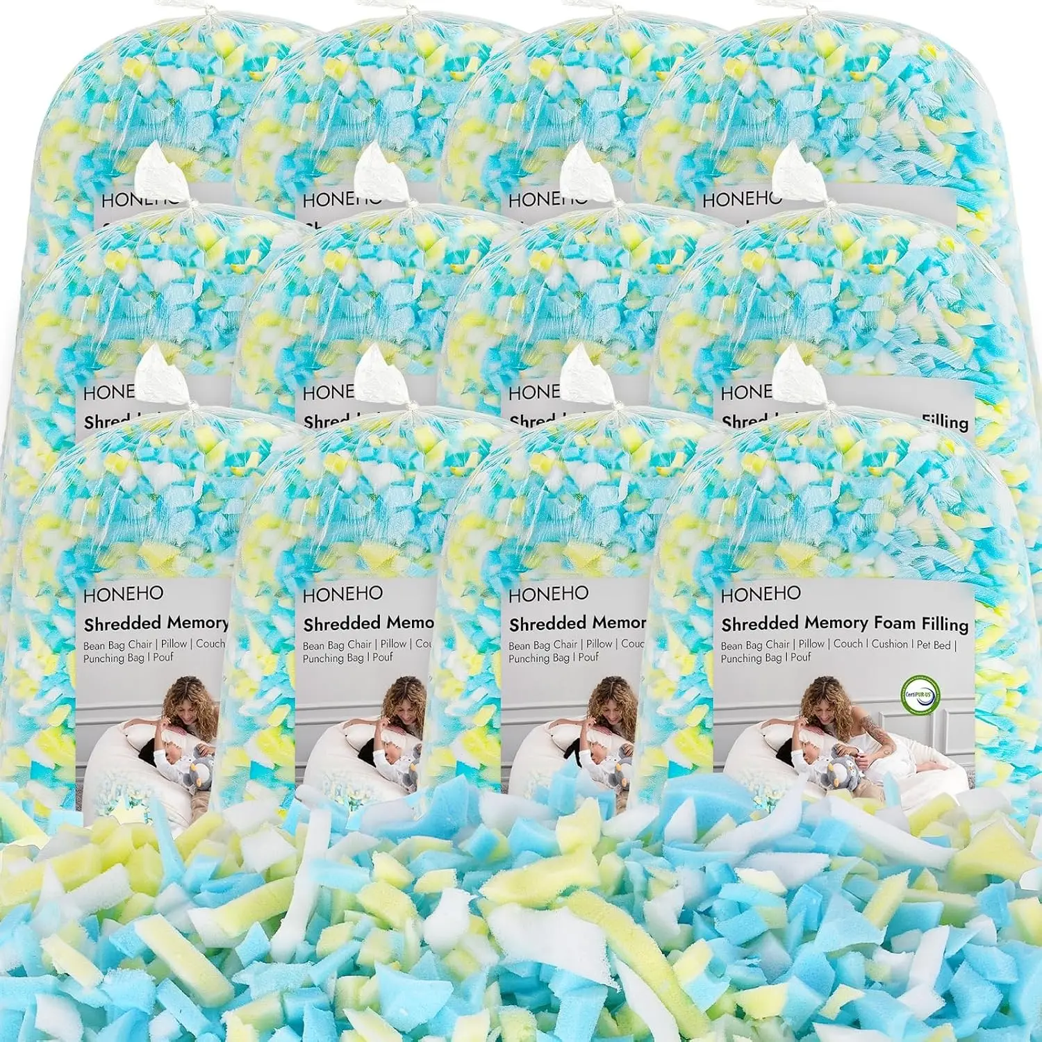 60lbs Shredded Memory Foam Bean Bag Filler, Soft and Convenient Bean Bag Filling Pillow Stuffing for Beanbag, Couch, Cushion, Stuffed Animals, Dog Bed, Arts Crafts