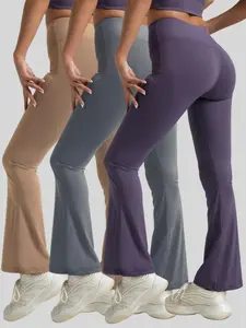 Women's Solid High Waist Flare Leg Sports Leggings, Casual Comfort and Durability Breathable Bell Bottom Skinny Pants for Yoga Gym Workout, Ladies Sportswear for All Seasons, Fitness Yoga Pants