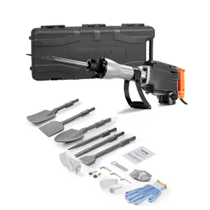 summervibes Heavy Duty 2200W Electric Demolition Jack Hammer Power Tool, 1350 BPM Concrete Breaker with 6 Chisels, Hex Chuck, Storage Case, and Concrete Drill Bit, Black, Power Tools