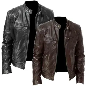 Men's Black Genuine Lambskin Leather Biker Jacket VINTAGE REAL BROWN MOTORCYCLE JACKETS FOR MEN(Raincoats)
